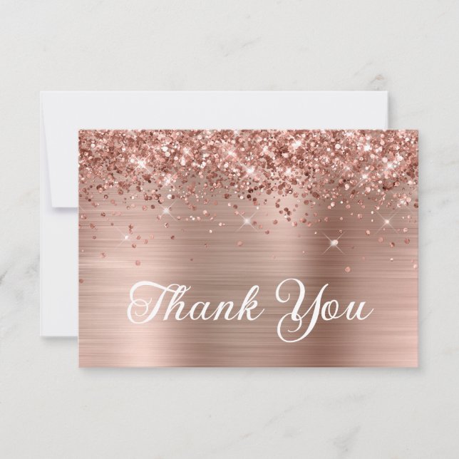 Rose Gold Glitter and Foil 50th Birthday Thank You Card (Front)