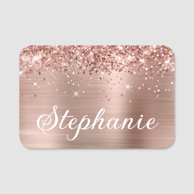 Rose Gold Glitter and Foil First Name Tag (Front)