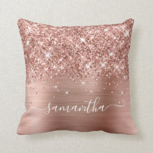 Rose Gold Glitter and Foil Girly Signature Cushion