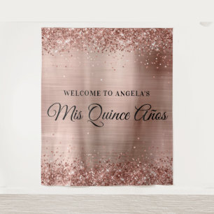 Rose Gold Glitter and Foil Mis Quince Años Welcome Tapestry
