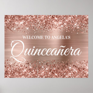 Rose Gold Glitter and Foil Quinceanera Welcome Poster