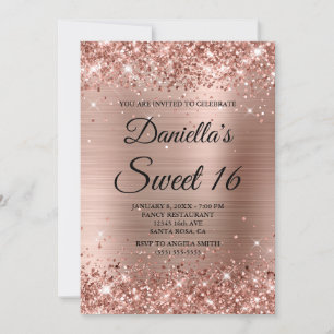 Rose Gold Glitter and Foil Sweet 16 Invitation