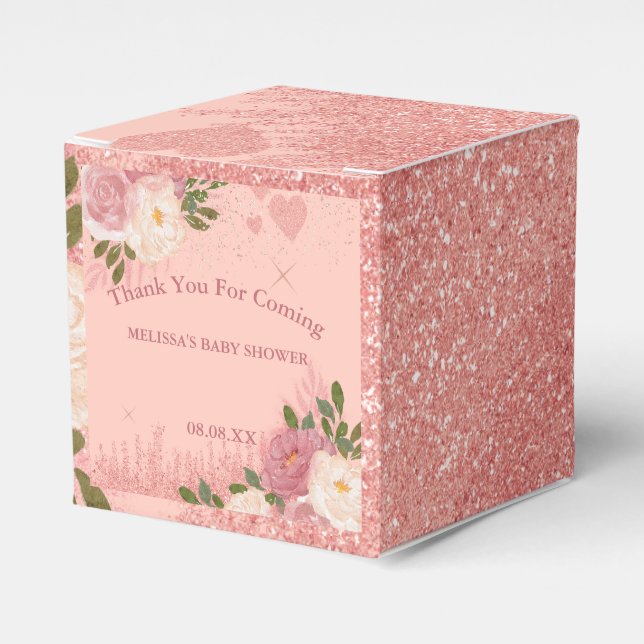 Rose Gold Glitter And Glam Custom Favour Box (Front Side)