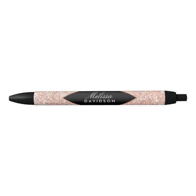 Rose Gold Glitter and Glamour Black Ink Pen (Front)