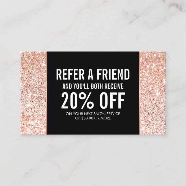 Rose Gold Glitter and Glamour Referral Card (Front)