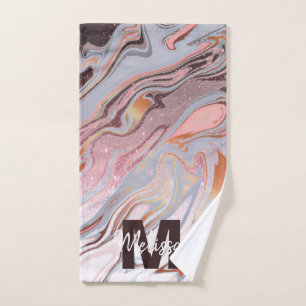 Rose gold glitter and marble bath towel set