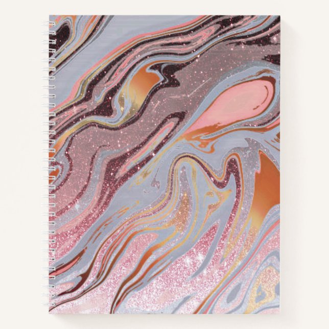 Rose gold glitter and marble notebook (Front)