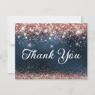 Rose Gold Glitter and Navy Blue Foil 40th Birthday Thank You Card