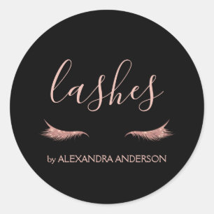 Rose Gold Glitter and Sparkle Eyelash Extension Classic Round Sticker