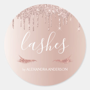 Rose Gold Glitter and Sparkle Eyelash Extension Classic Round Sticker