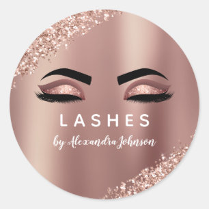 Rose Gold Glitter and Sparkle Eyelash Extension Classic Round Sticker