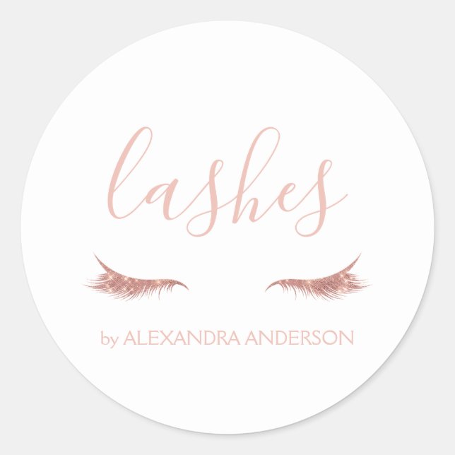 Rose Gold Glitter and Sparkle Eyelash Extension Classic Round Sticker (Front)