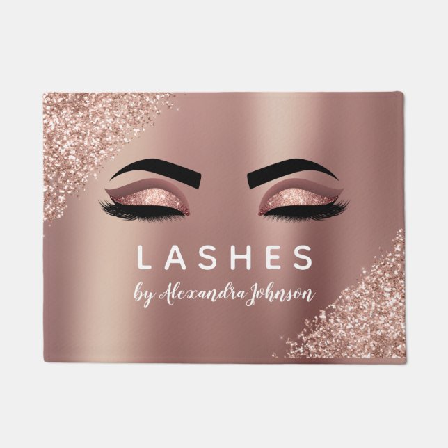 Rose Gold Glitter and Sparkle Eyelash Extension Doormat (Front)