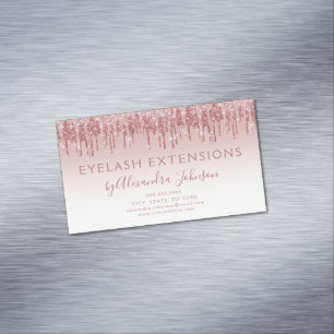 Rose Gold Glitter and Sparkle Eyelash Extension Magnetic Business Card