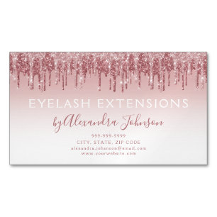Rose Gold Glitter and Sparkle Eyelash Extension Magnetic Business Card