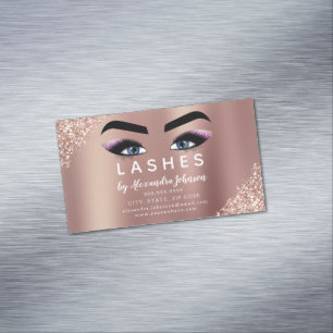 Rose Gold Glitter and Sparkle Eyelash Extension Magnetic Business Card