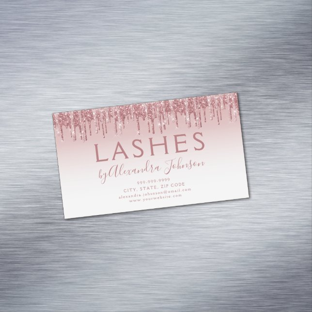 Rose Gold Glitter and Sparkle Eyelash Extension Magnetic Business Card (In Situ)