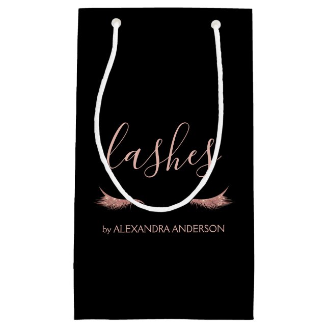 Rose Gold Glitter and Sparkle Eyelashes Small Gift Bag (Front)