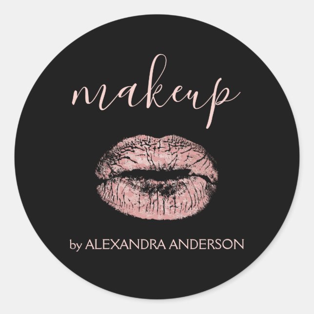 Rose Gold Glitter and Sparkle Lipstick Makeup Classic Round Sticker (Front)