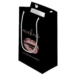 Rose Gold Glitter and Sparkle Lipstick Makeup Small Gift Bag