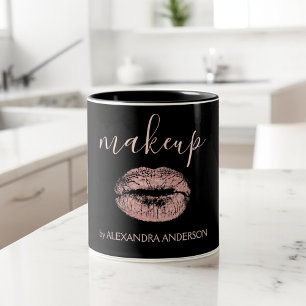 Rose Gold Glitter and Sparkle Lipstick Makeup Two-Tone Coffee Mug