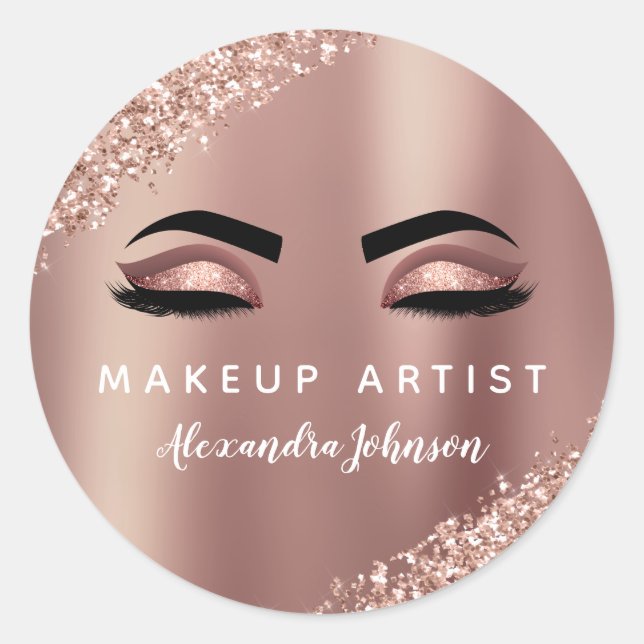 Rose Gold Glitter and Sparkle Makeup Artist Classic Round Sticker (Front)