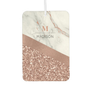 Rose Gold Glitter and Sparkle Marble Monogram  Car Air Freshener