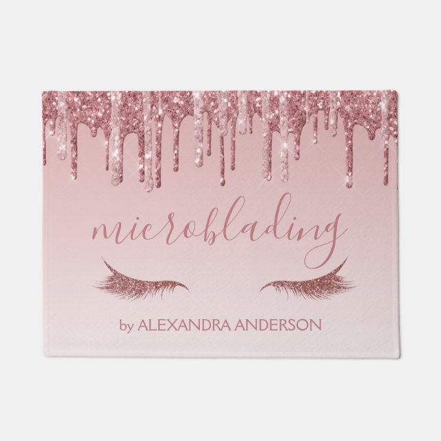 Rose Gold Glitter and Sparkle Microblading Doormat (Front)