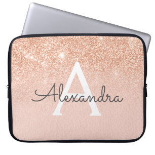 Rose Gold Glitter and Sparkle Monogram Laptop Sleeve