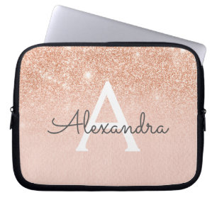 Rose Gold Glitter and Sparkle Monogram Laptop Sleeve