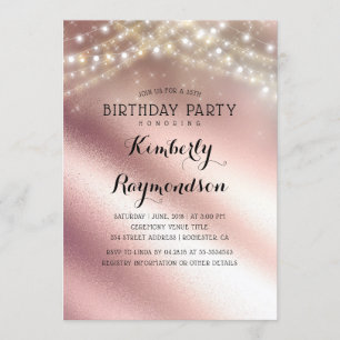 Rose Gold Glitter and Sring Lights Birthday Invitation