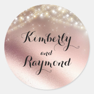 Rose Gold Glitter and Wedding Lights Classic Round Sticker