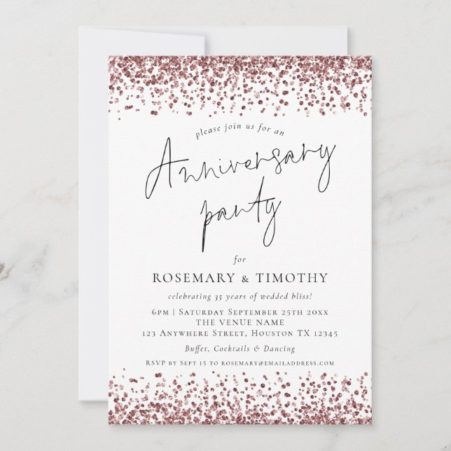 Rose Gold Glitter Anniversary Party Invitation (Front)