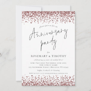 Rose Gold Glitter Anniversary Party Invitation
