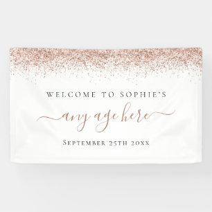 Rose Gold Glitter Any Age Birthday Name Welcome Banner