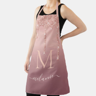 Rose Gold Glitter Apron Custom Letter and Name