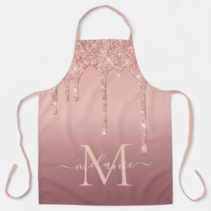 Rose Gold Glitter Apron Custom Name and Letter