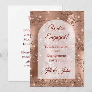 Rose Gold Glitter Arch Floral Engagement  Invitation