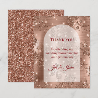 Rose Gold Glitter Arch Wedding Shower Thank You  Card