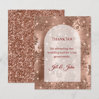 Rose Gold Glitter Arch Wedding Thank you card