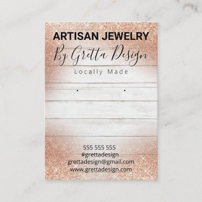 Rose Gold Glitter Artisan Jewelry Display Card (Front)