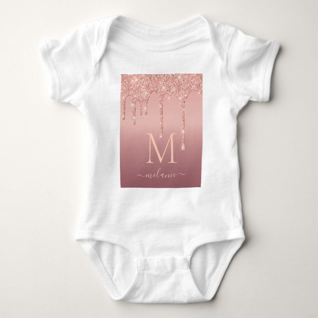 Rose Gold Glitter Baby Bodysuit Custom Text Letter (Front)