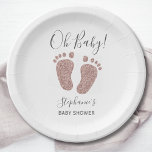 Rose Gold Glitter Baby Feet Baby Shower Paper Plate<br><div class="desc">These cute Baby Shower Paper Plates are decorated with blush pink rose gold glitter baby feet and Oh Baby! in stylish typography.
Easily customisable.</div>