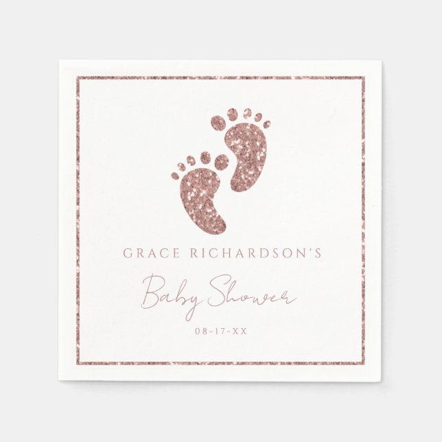 Rose Gold Glitter Baby Feet Baby Shower Personaliz Napkin (Front)