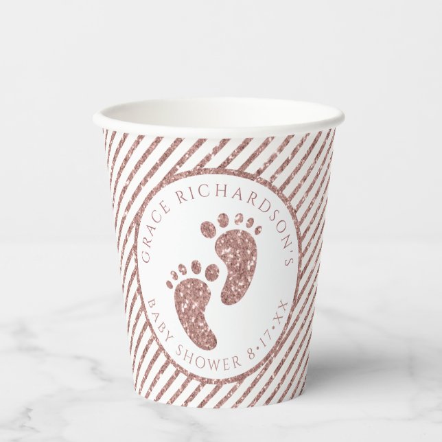 Rose Gold Glitter Baby Feet Baby Shower Personaliz Paper Cups (Front)