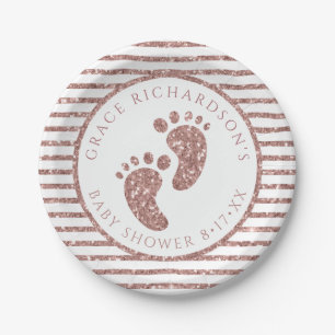 Rose Gold Glitter Baby Feet Baby Shower Personaliz Paper Plate