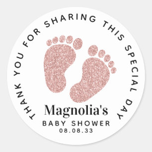 Rose Gold Glitter Baby Feet Baby Shower Thank You Classic Round Sticker