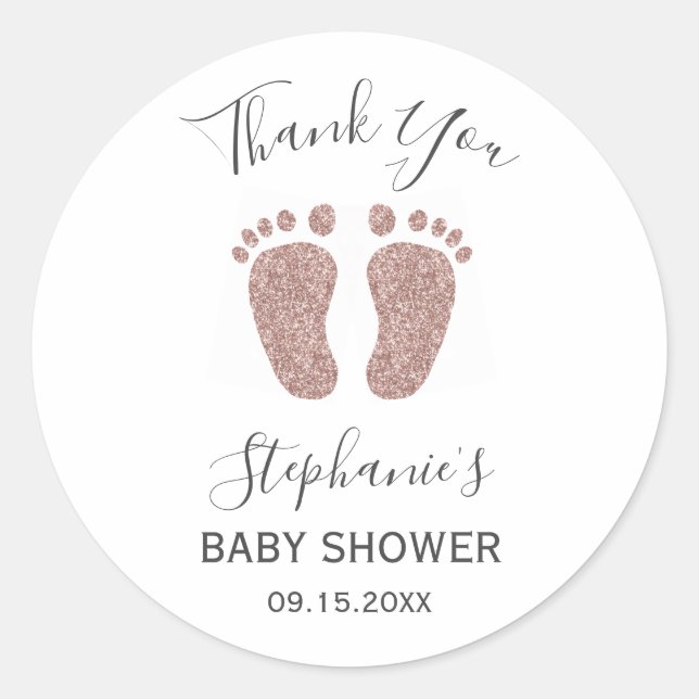 Rose Gold Glitter Baby Feet Thank You  Classic Round Sticker (Front)
