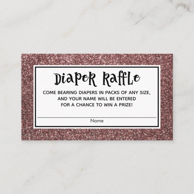 Rose Gold Glitter Baby Shower Diaper Raffle Cards (Front)