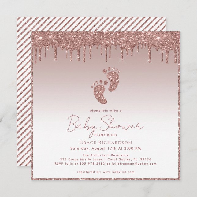 Rose Gold Glitter Baby Shower Invitation  (Front/Back)
